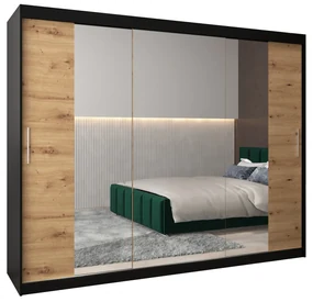 Šatníková skriňa 250 cm Toki 2 (Čierna matná + Dub artisan). Vlastná spoľahlivá doprava až k Vám domov. 1065033