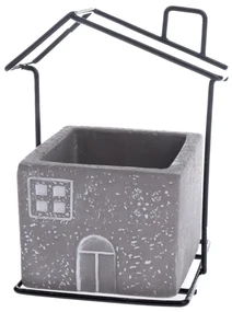Betónový obal na kvetináč House sivá, 11 x 14 x 8,7 cm