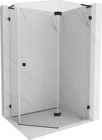 Mexen Lunar, L pravý päťuholníkový sprchový kút 90 x 80 cm, 8mm číre sklo, čierny profil, 831L-090P-080L-70-00-P