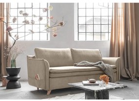 Béžová zamatová rozkladacia pohovka 225 cm Charming Charlie – Miuform