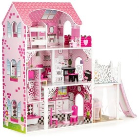 Drevený domček pre bábiky XXL s výťahom a šmykľavkou ECOTOYS
