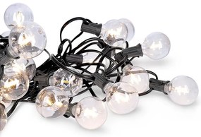 SOLIGHT LED vonkajšia reťaz s žiarovkami, 25 žiaroviek, 15m +5m, 20W, teplá biela