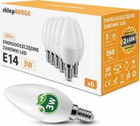 6x LED žiarovka E14 3W 260lm - neutrálna biela
