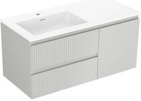 Mexen Rivel, kúpeľňová skrinka 100 cm s ľavým umývadlom Otis, 2S, 1D, drážkovaná, sivá matná/biela matná - 91A23-10047-3-BBFFF62-W18L01
