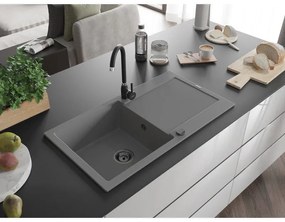 Mexen Leo, drez granitový 900x500x190 mm, 1-komorový, šedá s čiernym sifónom, 6501901010-71-B