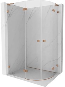 Mexen Lunar, L polkruhový sprchový kút naklápací doľava 90 x 80 cm, 8mm číre sklo, profil medená matná, 833L-090L-080P-65-00