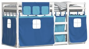 Poschodová posteľ so závesmi modrá 75x190 cm masívna borovica 3283914
