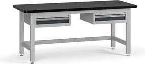 Pracovný stôl do dielne G4 s 2 závesnými boxami na náradie, MDF + PVC doska, 2 zásuvky, 1800 x 750 x 800 mm, grafit