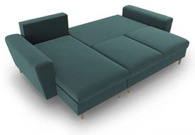 Zamatová rozkladacia/s úložným priestorom rohová pohovka v petrolejovej farbe Kyoto – Cosmopolitan Design