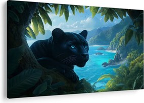 Obraz - Čierny panter v džungli (90x60 cm)