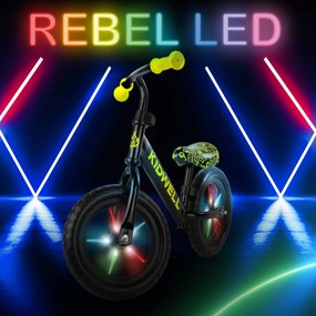 Kidwell Rebel LED balančný bicykel pre deti – LED ráfiky, EVA kolesá 28 cm, bez batérií