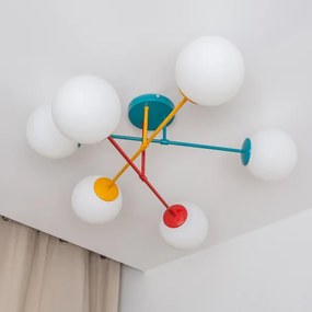 Prisadený luster MOON 6xE27/15W/230V tyrkysová/žltá/červená