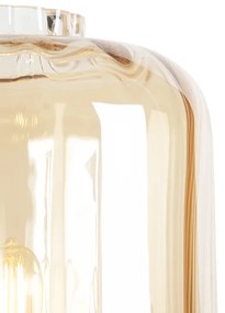 Dizajnová stojaca lampa čierna s jantárovým sklom - Qara