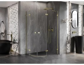 Mexen Lunar, pravý polkruhový sprchový kút 90 x 70 cm, 8mm číre sklo, zlatý profil, 833-090P-070L-50-00