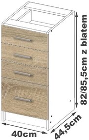 Dolná kuchynská skrinka Lula s40 sz4 (matná biela + dub sonoma). Vlastná spoľahlivá doprava až k Vám domov. 1068766