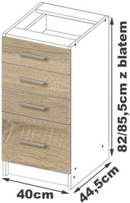 Dolná kuchynská skrinka Lula s40 sz4 (matná biela + dub sonoma). Vlastná spoľahlivá doprava až k Vám domov. 1068766