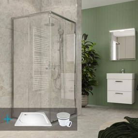 Mereo Kora Lite, sprchový set: sprchovací kút 80x80x185cm, chróm ALU, sklo číre, 80 cm vanička, sifón, MER-CK34133ZM
