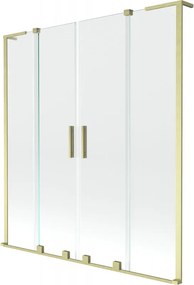 Mexen Velar L Duo, 2-krídlová posuvná vaňová zástena 150 x 150 cm, 8mm číre sklo, zlatá matná, 896-150-003-02-55