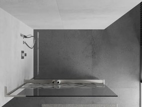 Mexen Kioto+ L, sprchová zástena Walk-In s poličkou a vešiakom 70 x 200 cm, 8mm číre sklo biely vzor, brúsená oceľ profil, 800-070-123-97-85