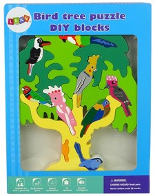 Lean Toys Drevené puzzle – strom s vtáčikmi