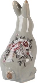 Zelená keramická dekorácia králik s kvetmi Floria M - 13*10*21 cm