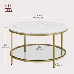 Okrúhly obývací stôl z umelého mramoru s odkladacou policou, moderný štýl, priemer 80 cm