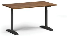 Výškovo nastaviteľný stôl OBOL, elektrický, 675-1325 mm, doska 1400x800 mm, čierna zaoblená podnož, orech