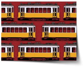 Sablio Plagát Lisabonské historické električky Červený Pattern - 90x60 cm