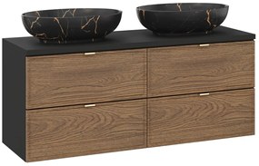 Závěsná skříňka Talia Casella Mona s umyvadly 120 cm černý mat/dub casella