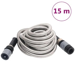 Záhradná hadica s tryskou, strieborná 0,6" 15 m, oceľ