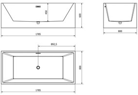 Mexen Vigo, voľne stojaca vaňa 178,5 x 80 cm, biela, brúsený grafit prepad, 51251788000-95