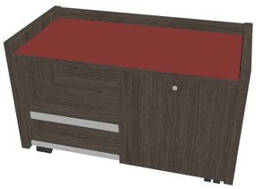 Mobilný kontajner Verno 100 x 50 cm so sklom, pravý, dub antracit / červená