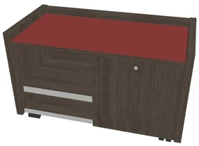 Mobilný kontajner Verno 100 x 50 cm so sklom, pravý, dub antracit / červená