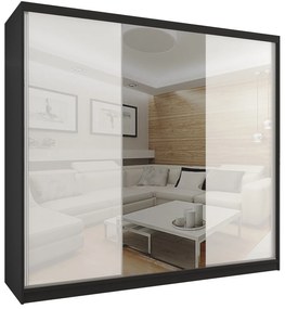 Šatníková skriňa 232 cm Belini čierny mat / biely lesk s posuvnými dverami a zrkadlom  BM SZP4/2/B/WI/2W1L/HI