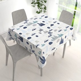 Biante Detský bavlnený štvorcový obrus Sandra SA-685 Modré autá medzi stromami na bielom 120x120 cm