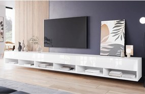Široká RTV skrinka 300 cm biely lesk Lowboard A (LOWA30000 + LED)