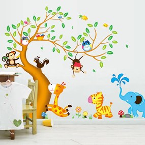 Veselá Stena Samolepka na stenu na stenu Strom a zvieratká zo Zoo