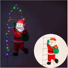 JU Nafukovací Santa na rebríku, 150 cm, 30 farebných LED, 1 biela LED, vonkajšie použitie