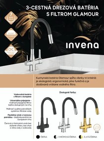 Invena Magic, stojanková drezová batéria s flexibilným ramenom a filtrom na pitnú vodu, čierna, INV-BZ-08-F04-V