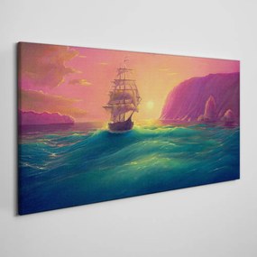 Obraz na plátne More západ slnka lodi