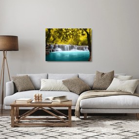 Sklenený obraz - Vodopád, s jasnými farbami (70x50 cm)