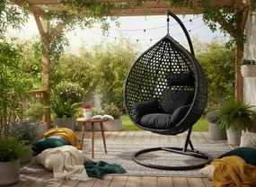 CH ČIERNA ZÁVESNÁ STOLIČKA, VANKÚŠ – ČIERNY, RÁM – ČIERNY 107 x 68 x 120 CM