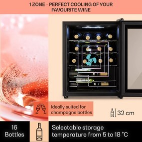 Klarstein Shiraz, vinotéka, 42 l, 131 W, 5-18°C, dotykový ovládací panel, čierna