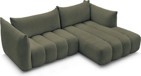 Zelená rohová pohovka z textílie buklé (pravý roh/s leňoškou) Azra – Bobochic Paris