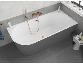 Mexen Silo, rohová voľne stojaca ryhovaná vaňa, pravá, 170 x 80 cm, biela-šedá, medený matný prepad, 52891708062P-65