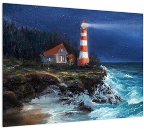 Obraz - Maják na brehu oceánu, aquarel (70x50 cm)