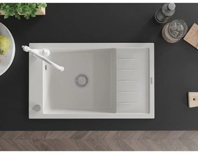 Mexen Elias, granitový drez 795x480x200 mm, 1-komorový a drezová batéria Carla, biela, 6511-20-670700-20