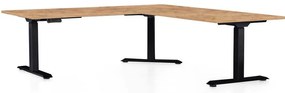 Výškovo nastaviteľný stôl OfficeTech Angle, 180 x 200 cm, čierna podnož, dub kraft