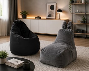 Set 2 detských sedacích vakov Bunny L Lapit sivý + Bag Sako L plyš čierny