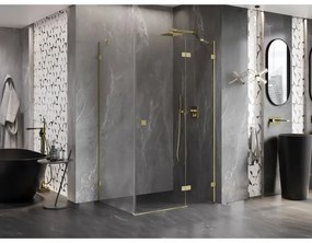 Mexen Lunar, pravostranný výklopný sprchový kút 70 x 90 cm, 8mm číre sklo, zlatý matný profil, 834-070-090-55-00-P